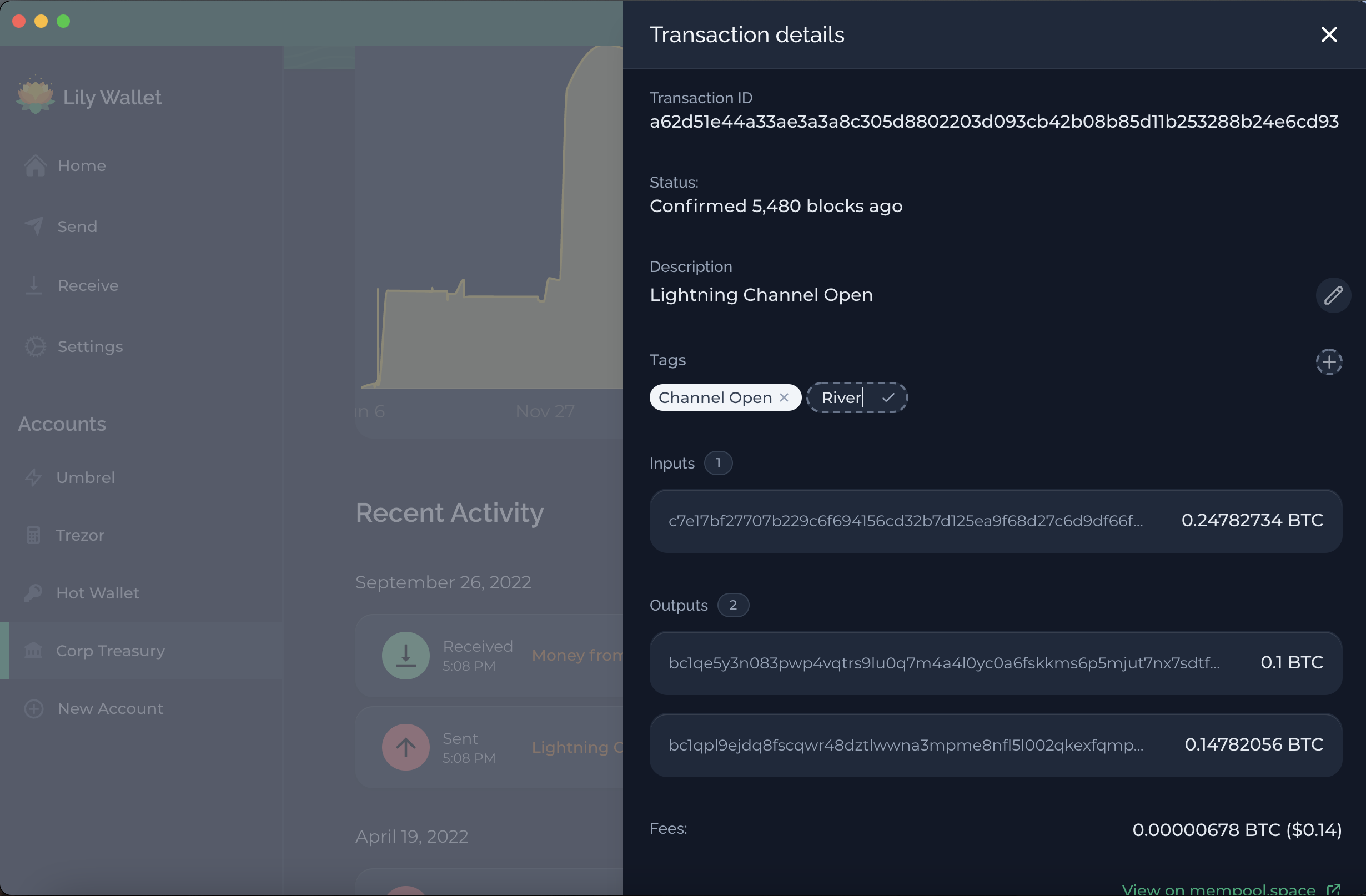 Lily Wallet address tags screenshot